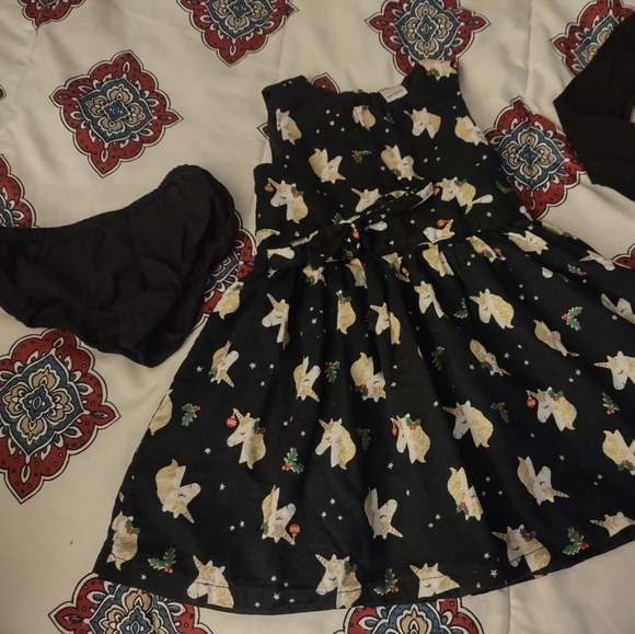 CARTER'S 2T UNICORN HOLIDAY CHRISTMAS DRESS, DADDY SPOILS ME SHIRT & jean bottom - Picture 3 of 5